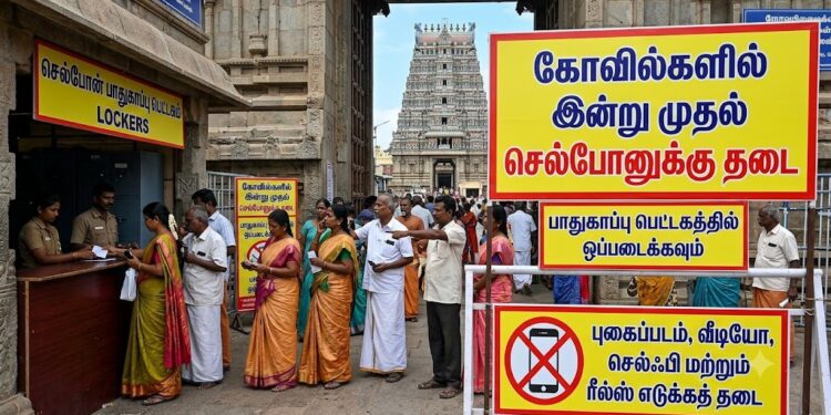 தமிழகத்தின் 52 முக்கிய கோவில்களில் இன்று முதல் செல்போனுக்கு தடை