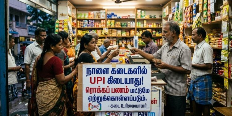 “நாளை கடைகளில் UPI கிடையாது! ரொக்கப் பணம் மட்டும் – வணிகர் சங்கம் அறிவிப்பு”